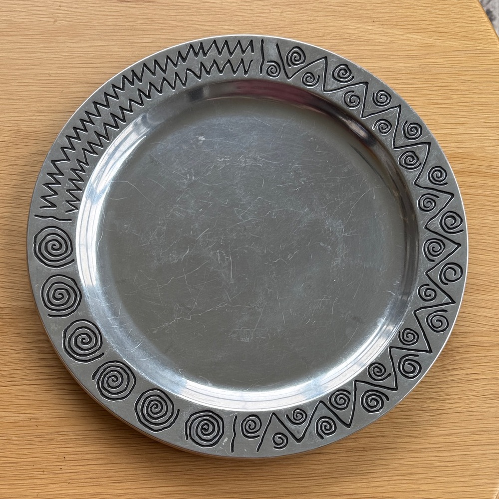 Wilton Armetale Silver Platter with Geometric Spiral Design